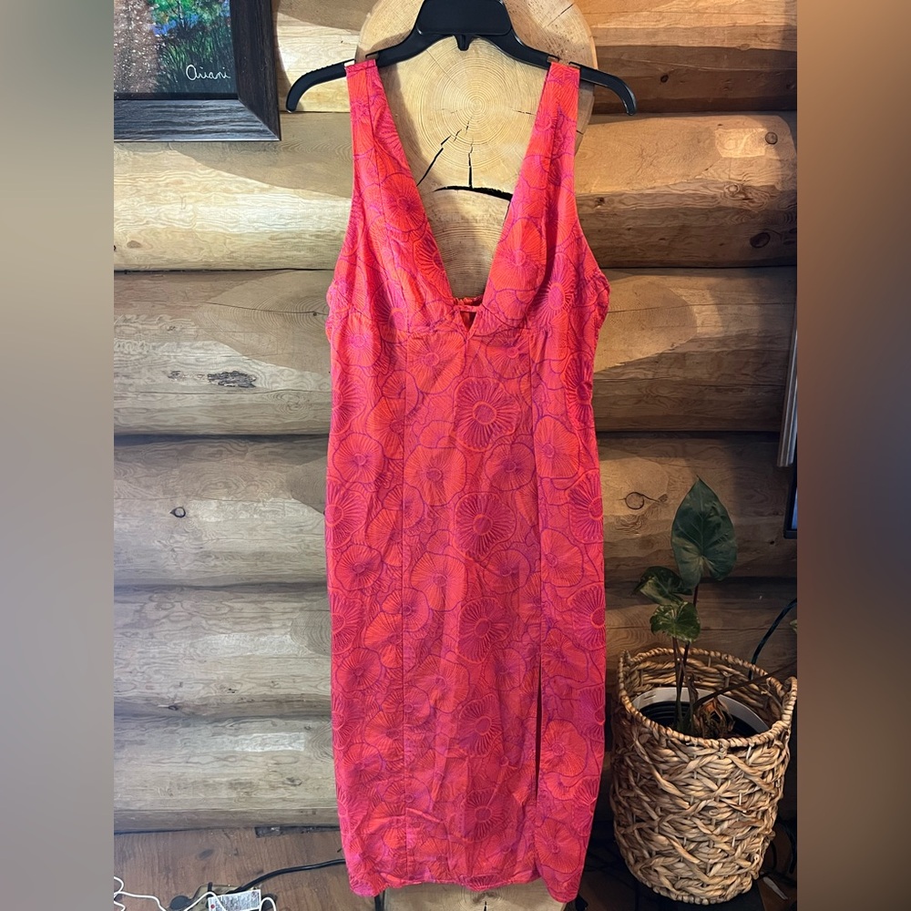 Bright midi dress with floral embroidery